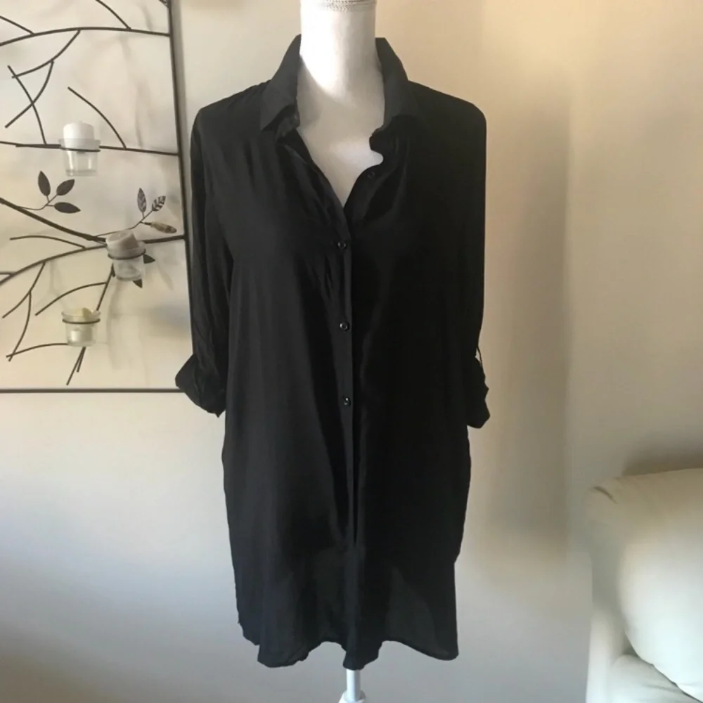 NWT Bleu Rod Beattie Black Button Front Long Shirt Swim Cover Up Size Medium
